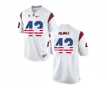 2016 US Flag Fashion USC Trojans Troy Polamalu #43 College Football Jersey - White