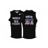 2016 US Flag Fashion Wake Forest Demon Deacons Tim Duncan #21 College Basketball Throwback Jersey - Black