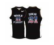 2016 US Flag Fashion Wake Forest Demon Deacons Tim Duncan #21 College Basketball Throwback Jersey - Black