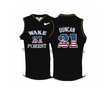 2016 US Flag Fashion Wake Forest Demon Deacons Tim Duncan #21 College Basketball Throwback Jersey - Black