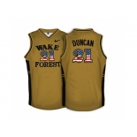 2016 US Flag Fashion Wake Forest Demon Deacons Tim Duncan #21 College Basketball Throwback Jersey - Gold