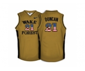 2016 US Flag Fashion Wake Forest Demon Deacons Tim Duncan #21 College Basketball Throwback Jersey - Gold