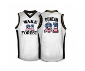 2016 US Flag Fashion Wake Forest Demon Deacons Tim Duncan #21 College Basketball Throwback Jersey - White