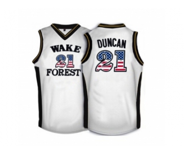 2016 US Flag Fashion Wake Forest Demon Deacons Tim Duncan #21 College Basketball Throwback Jersey - White