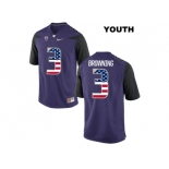 2016 US Flag Fashion 2016 Youth Washington Huskies Jake Browning #3 College Football Limited Jersey - Purple