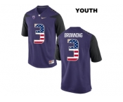 2016 US Flag Fashion 2016 Youth Washington Huskies Jake Browning #3 College Football Limited Jersey - Purple