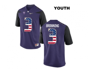 2016 US Flag Fashion 2016 Youth Washington Huskies Jake Browning #3 College Football Limited Jersey - Purple