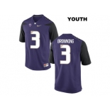 2016 Youth Washington Huskies Jake Browning #3 College Football Limited Jersey - Purple