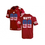 2016 US Flag Fashion-2016 Men's UA Wisconsin Badgers J.J Watt #99 College Football Jersey - Red