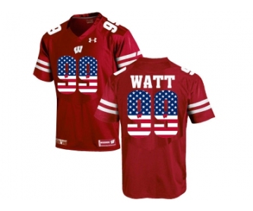 2016 US Flag Fashion-2016 Men's UA Wisconsin Badgers J.J Watt #99 College Football Jersey - Red