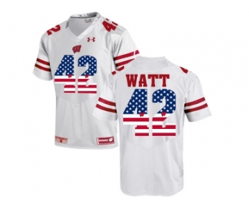 2016 US Flag Fashion-2016 Men's UA Wisconsin Badgers T.J Watt #42 College Football Jersey - White