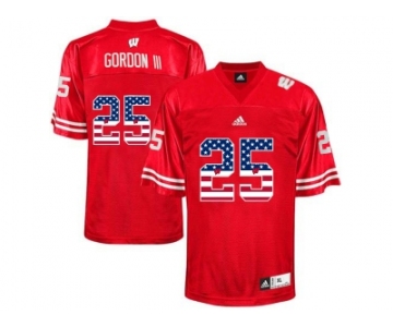 2016 US Flag Fashion-Men's Wisconsin Badgers Melvin Gordon III #25 College Football Jersey - Red