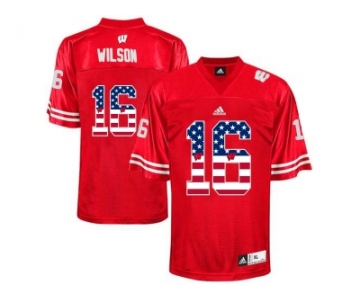 2016 US Flag Fashion-Men's Wisconsin Badgers Russell Wilson #16 College Football Jersey - Red