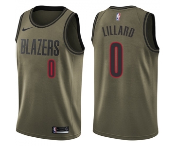 Youth Nike Portland Trail Blazers #0 Damian Lillard Swingman Green Salute to Service NBA Jersey