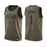 Youth Nike Portland Trail Blazers #1 Evan Turner Swingman Green Salute to Service NBA Jersey