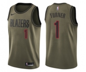 Youth Nike Portland Trail Blazers #1 Evan Turner Swingman Green Salute to Service NBA Jersey