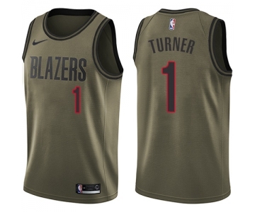 Youth Nike Portland Trail Blazers #1 Evan Turner Swingman Green Salute to Service NBA Jersey