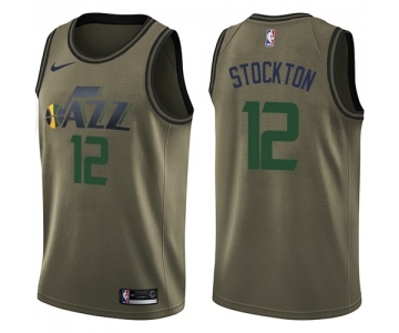 Youth Nike Utah Jazz #12 John Stockton Swingman Green Salute to Service NBA Jersey