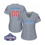 Women's Majestic Chicago Cubs Customized Authentic Grey Road 2016 World Series Champions Cool Base MLB Jersey