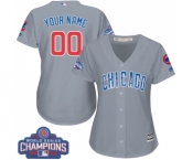 Women's Majestic Chicago Cubs Customized Authentic Grey Road 2016 World Series Champions Cool Base MLB Jersey