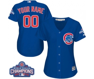 Women's Majestic Chicago Cubs Customized Authentic Royal Blue Alternate 2016 World Series Champions Cool Base MLB Jersey