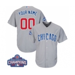 Youth Majestic Chicago Cubs Customized Authentic Grey Road 2016 World Series Champions Cool Base MLB Jersey