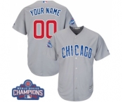 Youth Majestic Chicago Cubs Customized Authentic Grey Road 2016 World Series Champions Cool Base MLB Jersey