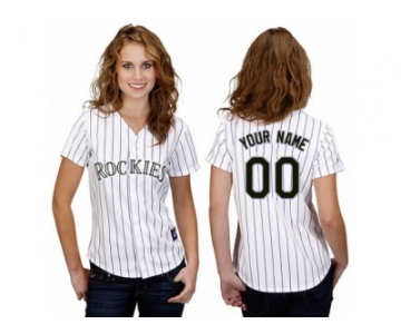 Women's Majestic Colorado Rockies Customized Replica White Home Cool Base MLB Jersey