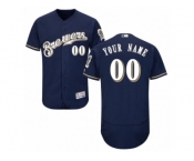 Men's Majestic Milwaukee Brewers Customized Navy Blue Flexbase Authentic Collection MLB Jersey