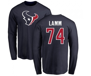 NFL Nike Houston Texans #74 Kendall Lamm Navy Blue Name & Number Logo Long Sleeve T-Shirt