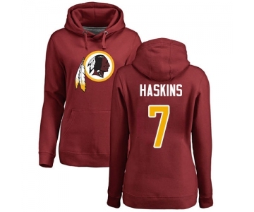 Football Women's Washington Redskins #7 Dwayne Haskins Maroon Name & Number Logo Pullover Hoodie