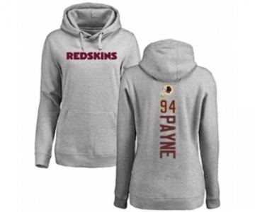 Football Women's Washington Redskins #94 Da'Ron Payne Ash Backer Pullover Hoodie