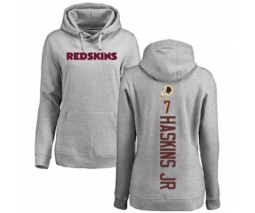 Women's Washington Redskins #7 Dwayne Haskins Ash Backer Pullover Hoodie