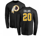 Football Washington Redskins #20 Landon Collins Black Name & Number Logo Long Sleeve T-Shirt