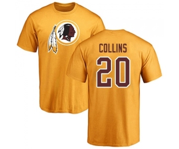 Football Washington Redskins #20 Landon Collins Gold Name & Number Logo T-Shirt