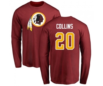 Football Washington Redskins #20 Landon Collins Maroon Name & Number Logo Long Sleeve T-Shirt