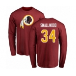 Football Washington Redskins #34 Wendell Smallwood Maroon Name & Number Logo Long Sleeve T-Shirt