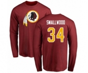 Football Washington Redskins #34 Wendell Smallwood Maroon Name & Number Logo Long Sleeve T-Shirt