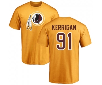 Football Washington Redskins #91 Ryan Kerrigan Gold Name & Number Logo T-Shirt