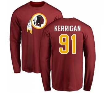 Football Washington Redskins #91 Ryan Kerrigan Maroon Name & Number Logo Long Sleeve T-Shirt