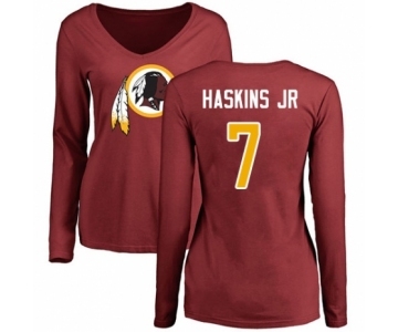 Football Women Washington Redskins #7 Dwayne Haskins Maroon Name & Number Logo Long Sleeve T-Shirt