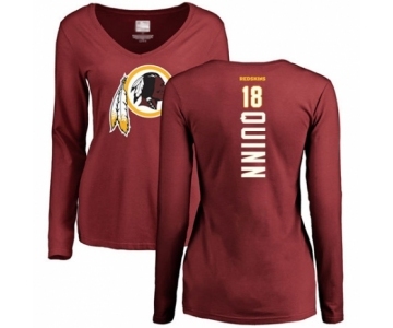 Football Women's Washington Redskins #18 Trey Quinn Maroon Backer Long Sleeve T-Shirt