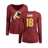 Football Women's Washington Redskins #18 Trey Quinn Maroon Name & Number Logo Long Sleeve T-Shirt