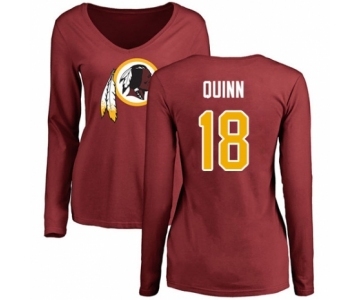 Football Women's Washington Redskins #18 Trey Quinn Maroon Name & Number Logo Long Sleeve T-Shirt