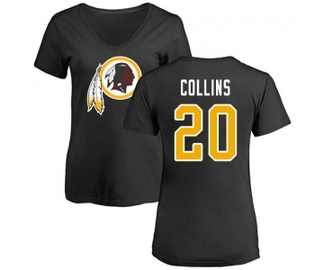 Football Women's Washington Redskins #20 Landon Collins Black Name & Number Logo T-Shirt