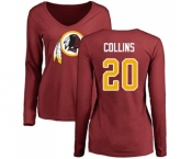 Football Women's Washington Redskins #20 Landon Collins Maroon Name & Number Logo Long Sleeve T-Shirt