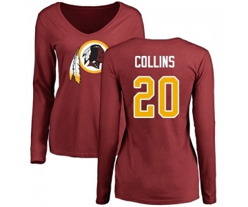 Football Women's Washington Redskins #20 Landon Collins Maroon Name & Number Logo Long Sleeve T-Shirt