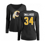 Football Women's Washington Redskins #34 Wendell Smallwood Black Name & Number Logo Long Sleeve T-Shirt