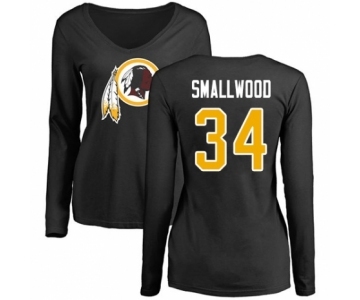 Football Women's Washington Redskins #34 Wendell Smallwood Black Name & Number Logo Long Sleeve T-Shirt