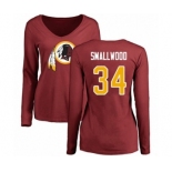 Football Women's Washington Redskins #34 Wendell Smallwood Maroon Name & Number Logo Long Sleeve T-Shirt